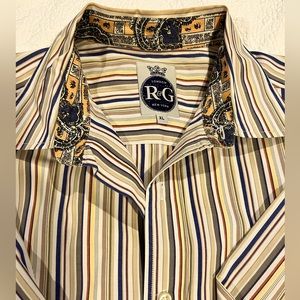 R&G New York London Robert Graham Men Multi Color Stripe Fold Cuff Size XL